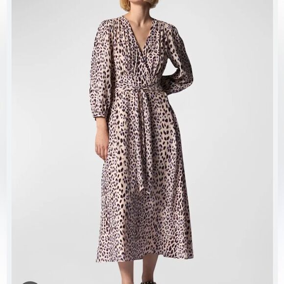 Equipment Sadie Cream Leopard Print Midi Dress | Size L - Picture 1 of 11
